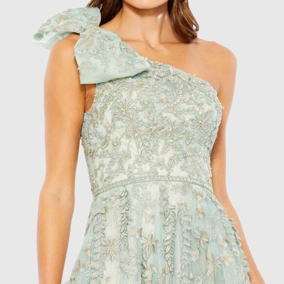 MAC DUGGAL 11177 Green Embellished Bow One Shoulder A Line Gown - Picture 4 of 16